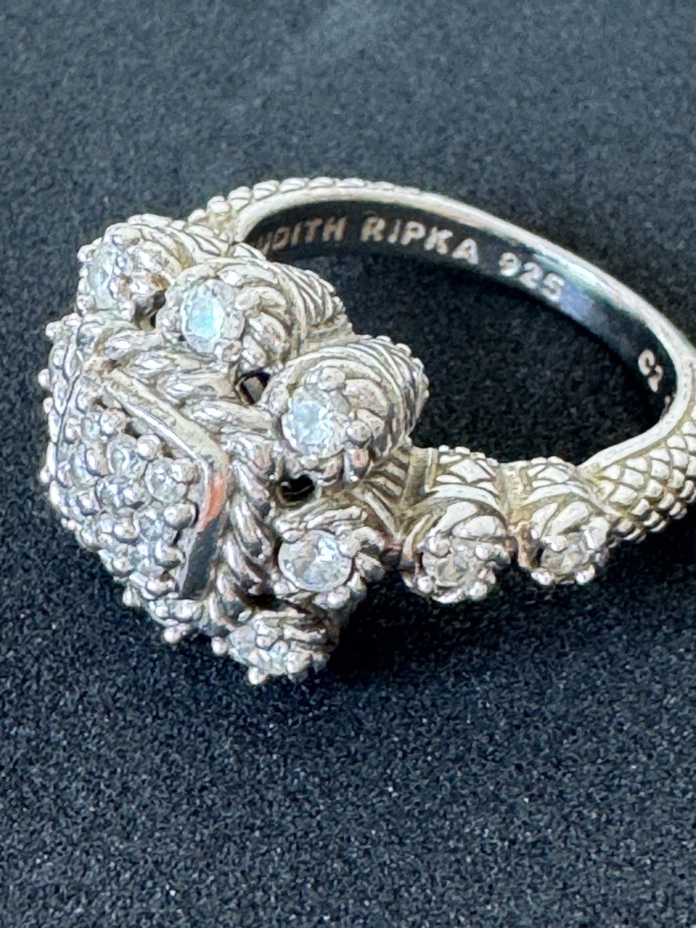 Judith Ripka 925 Sterling Silver CZ Square Cluster Cocktail Ring Size 8